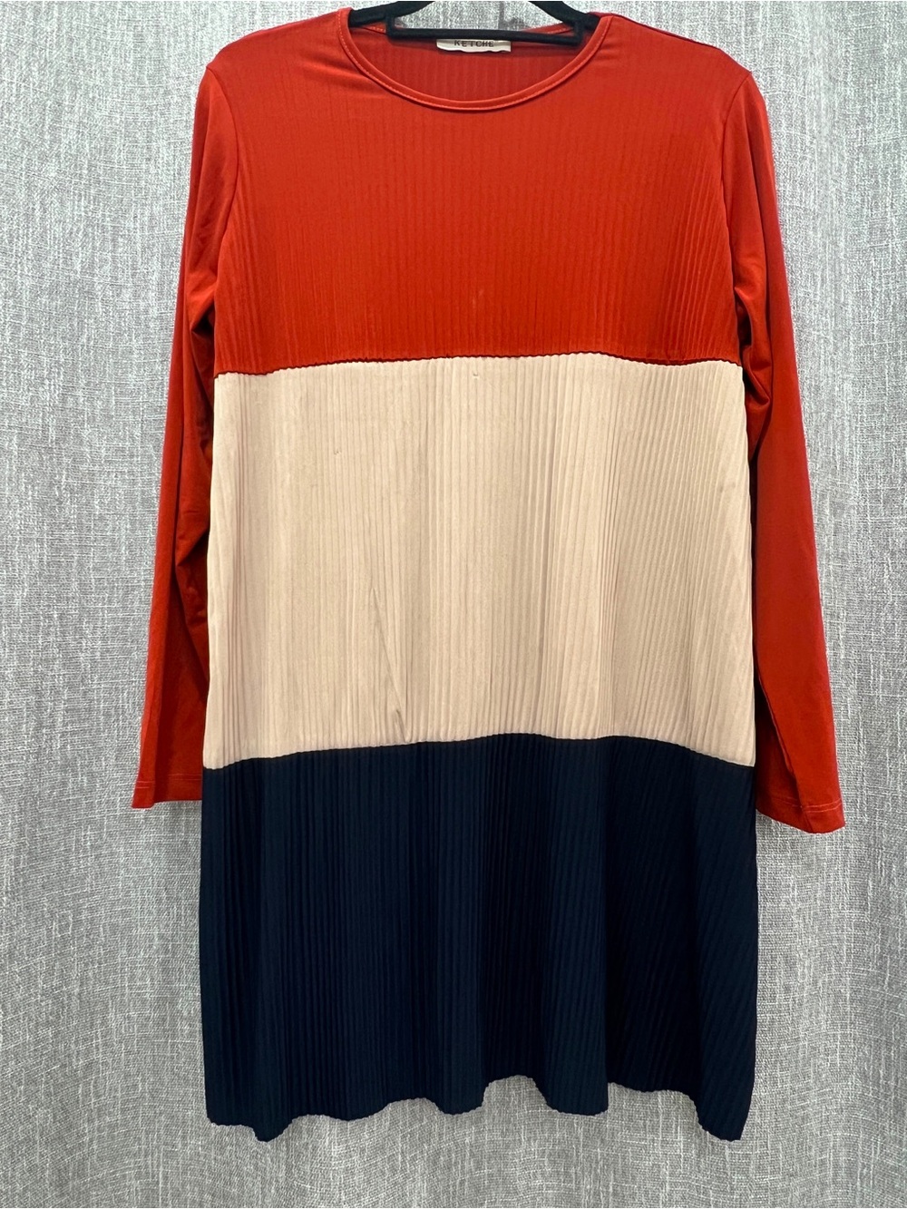 Colorblock Ribbed Long-Sleeve Two Pieces set in orange Cream & Blue